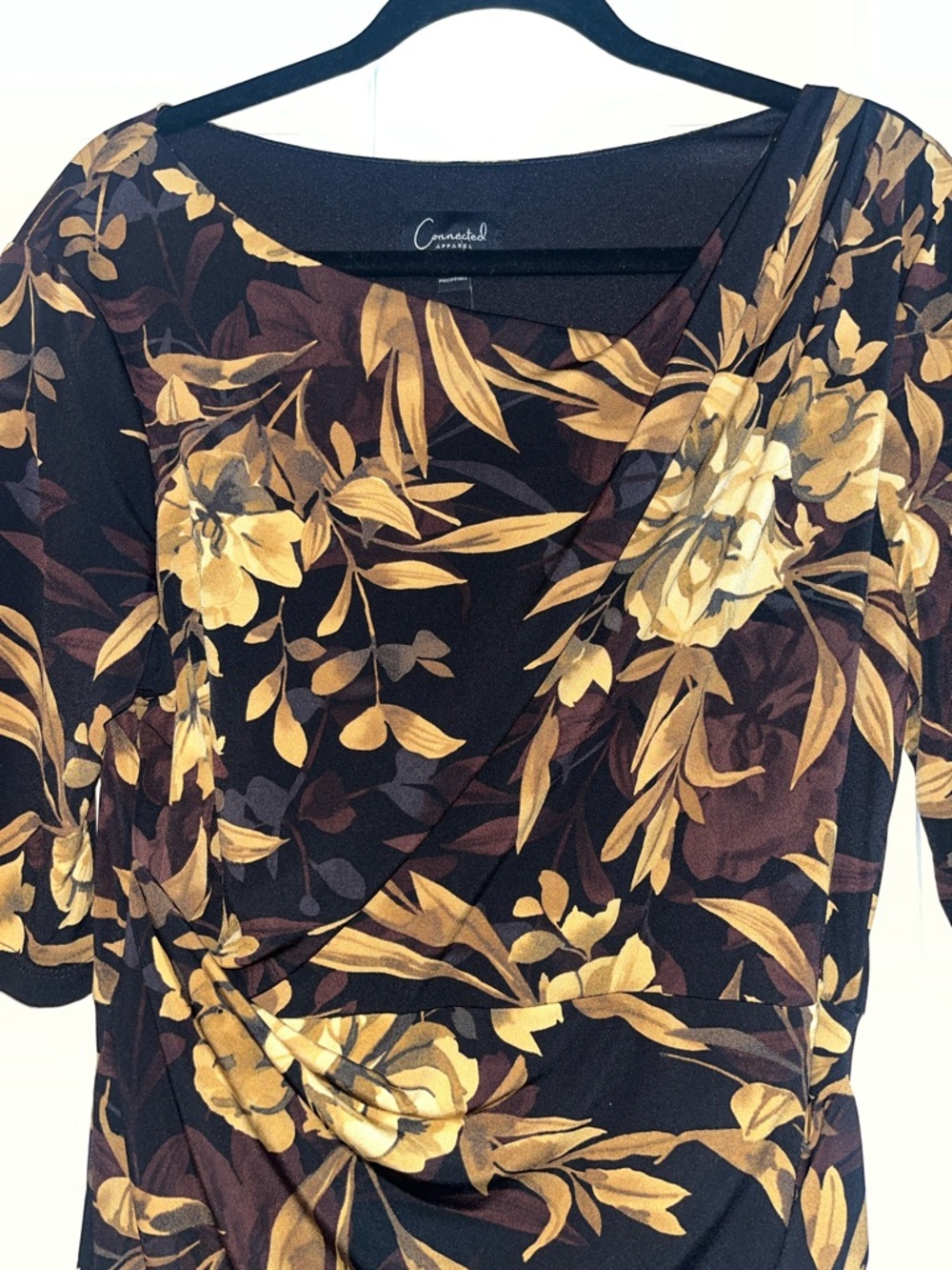 Connected Apparrel Black Midi Dress with Golden Floral Print - Picture 6 of 7